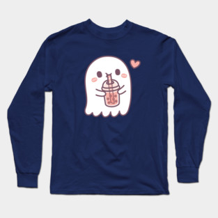 Cute Ghost Loves Boba Tea Long Sleeve T-Shirt