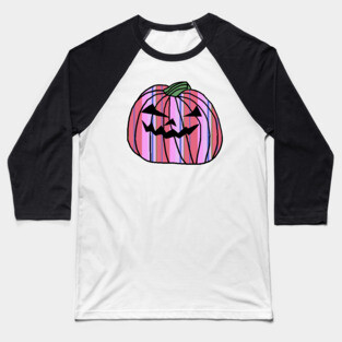 Blue Pink Stripes Halloween Horror Pumpkin Baseball T-Shirt