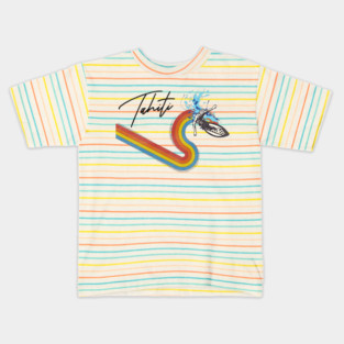 Retro 70s/80s Style Rainbow Surfing Wave Tahiti Kids T-Shirt