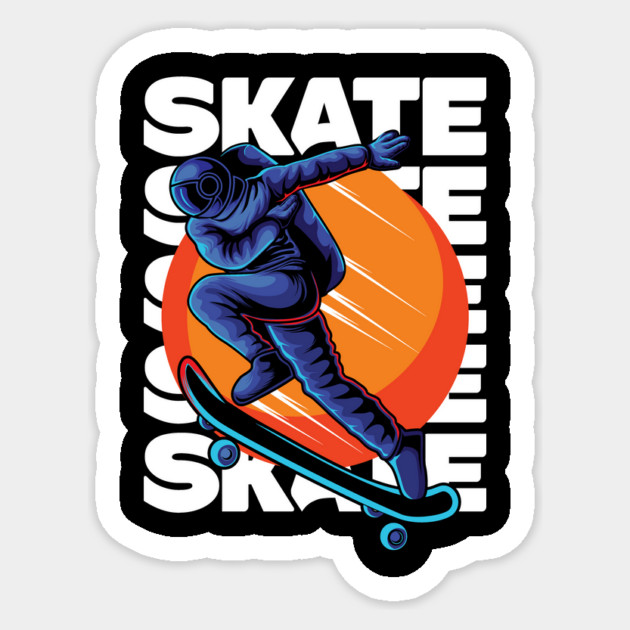 Astronaut Skater Stakeboarding in Space Sticker by The WYLD Tribe