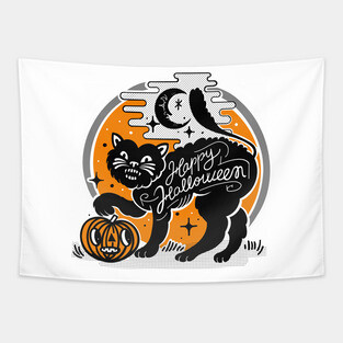 Happy halloween black cat Tapestry