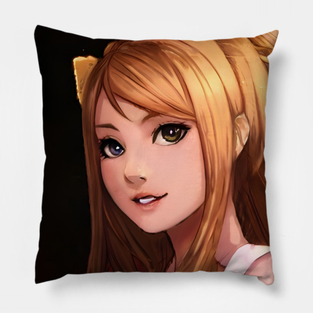 Blonde Hair Anime Girl Pillow by animegirlnft