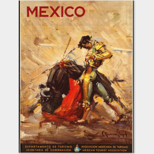 Matador and Bull - Vintage Mexico Travel Poster Design Posters and Art