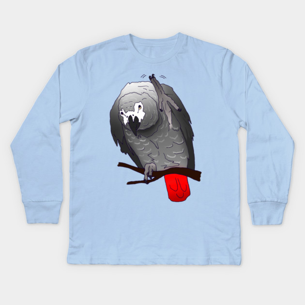 African Grey Parrot Perching Waving on a Branch Kids Long Sleeve T-Shirt by Einstein Parrot