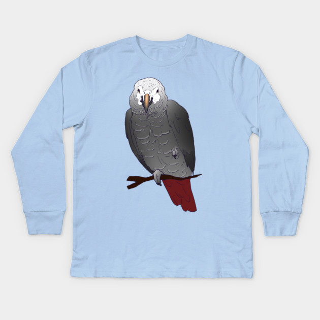 Timneh African Grey Parrot Perching on a Branch Kids Long Sleeve T-Shirt by Einstein Parrot