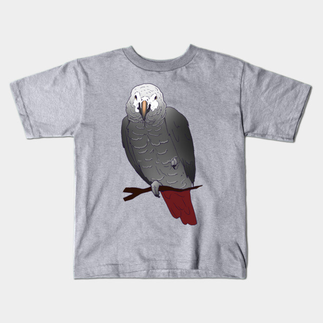 Timneh African Grey Parrot Perching on a Branch Kids T-Shirt by Einstein Parrot
