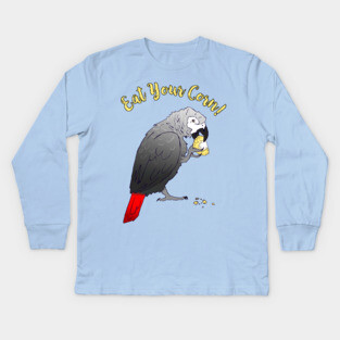 African Grey Parrot eating Corn Kids Long Sleeve T-Shirt