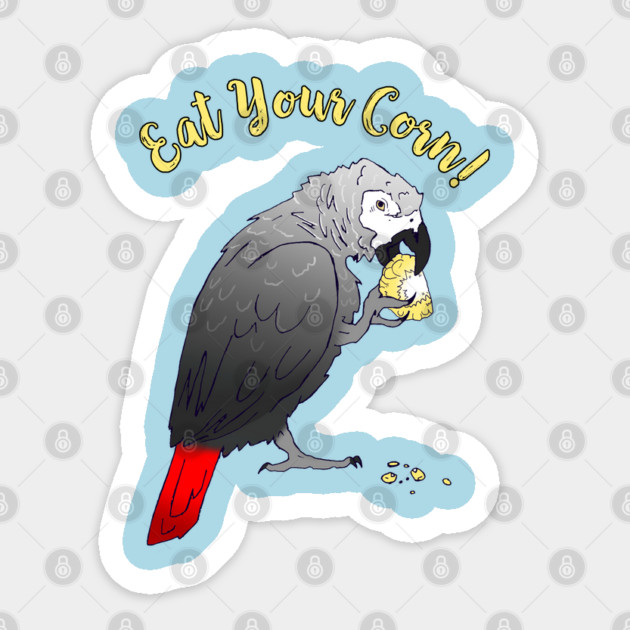 African Grey Parrot eating Corn Sticker by Einstein Parrot