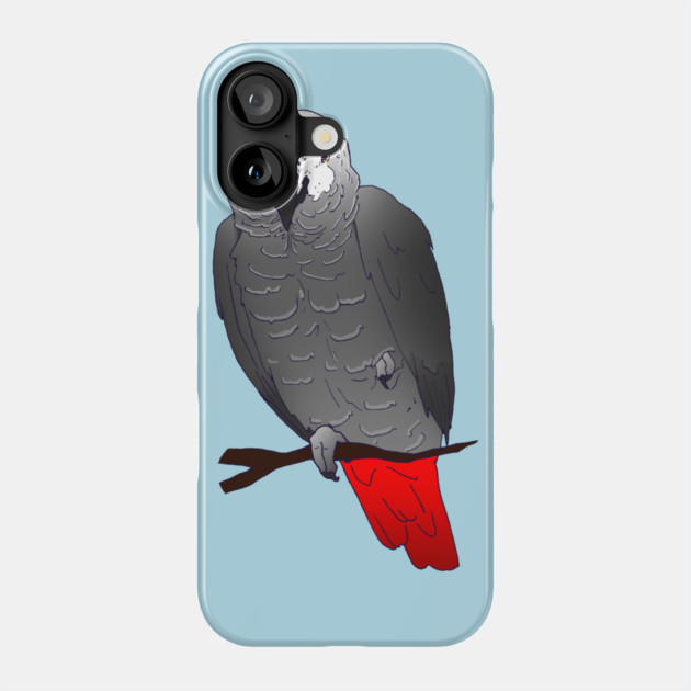 African Grey Parrot Perching on a Branch Phone Case by Einstein Parrot