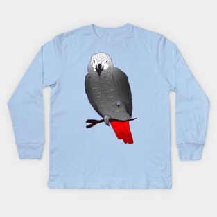 African Grey Parrot Perching and Sleeping on a Branch Kids Long Sleeve T-Shirt