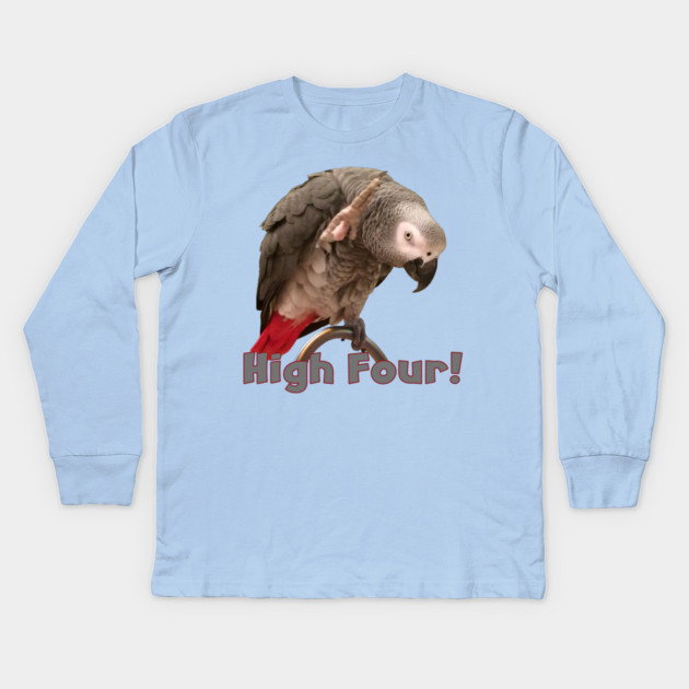 African Grey Parrot Waving High Four Kids Long Sleeve T-Shirt by Einstein Parrot