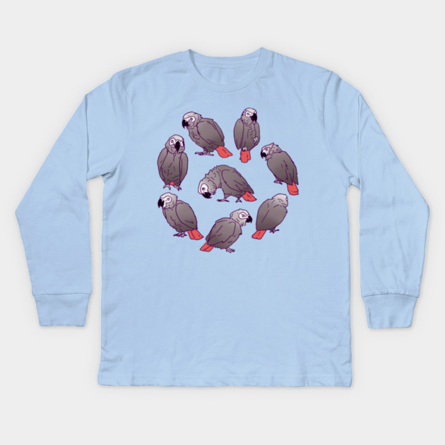 African Grey Parrot Flock Kids Long Sleeve T-Shirt by Einstein Parrot