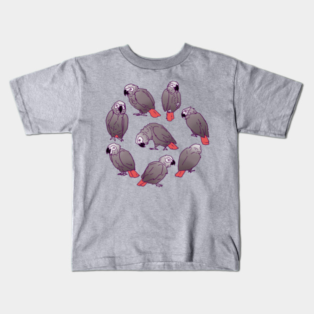 African Grey Parrot Flock Kids T-Shirt by Einstein Parrot