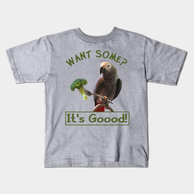 African Grey Parrot Broccoli Kids T-Shirt by Einstein Parrot