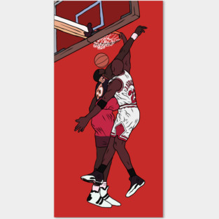 Michael Jordan Dunk on Dikembe Mutombo Posters and Art