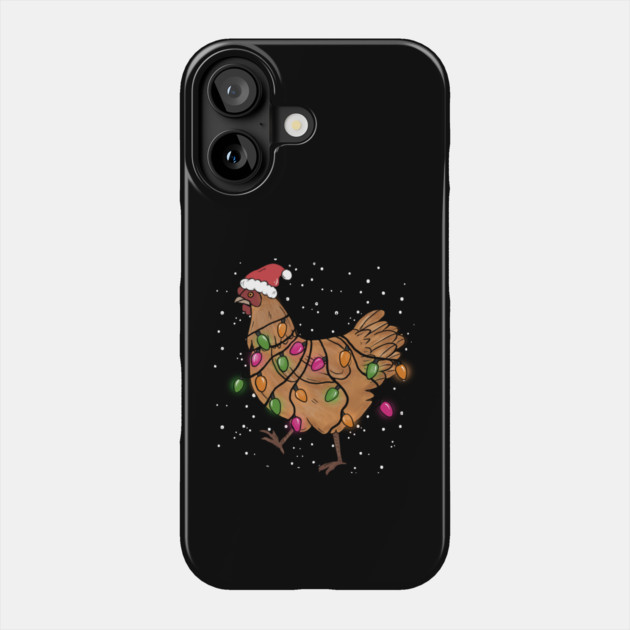 Christmas Lights Chicken Santa Hat Xmas Phone Case by The WYLD Tribe