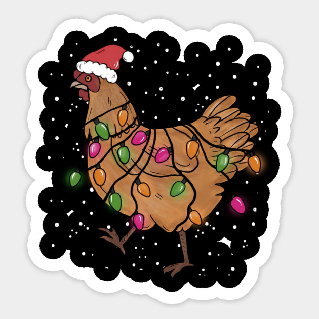 Christmas Lights Chicken Santa Hat Xmas Sticker by The WYLD Tribe