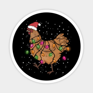 Christmas Lights Chicken Santa Hat Xmas Magnet