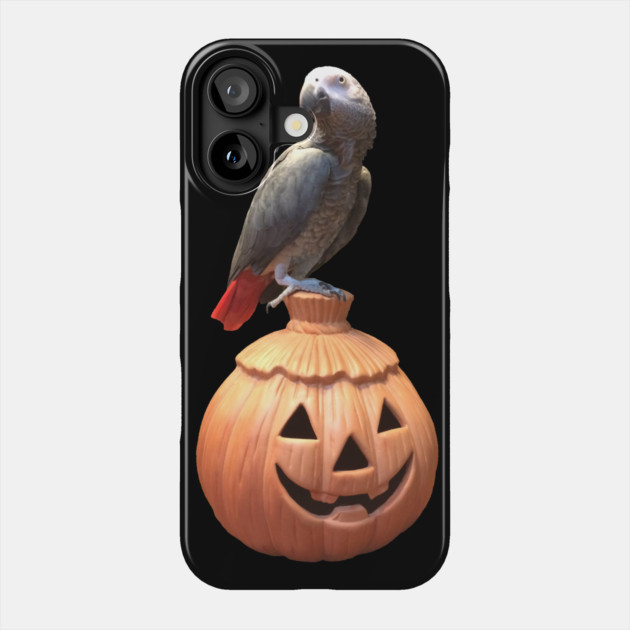 Jack-o-lantern Halloween African Grey Parrot Phone Case by Einstein Parrot
