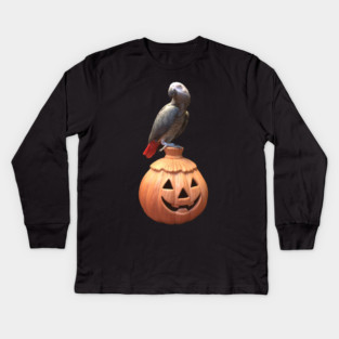 Jack-o-lantern Halloween African Grey Parrot Kids Long Sleeve T-Shirt