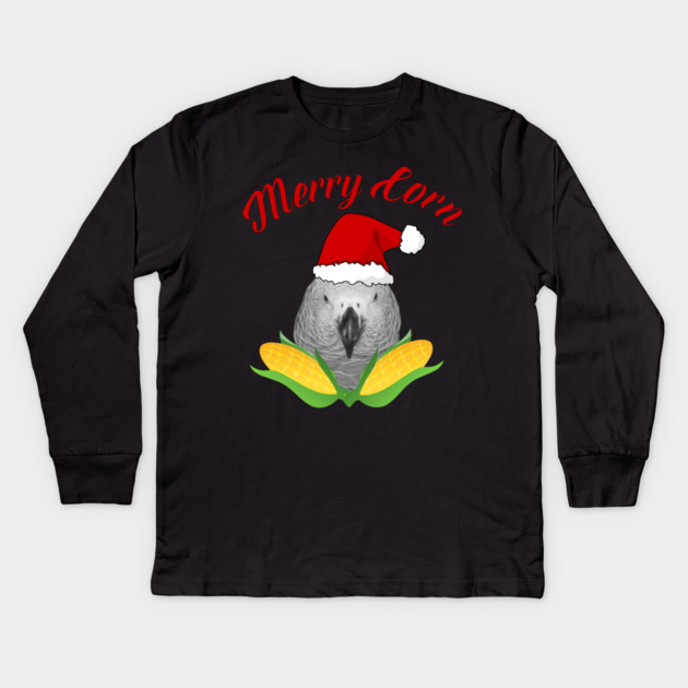 African Grey Parrot Holiday Christmas Santa Kids Long Sleeve T-Shirt by Einstein Parrot