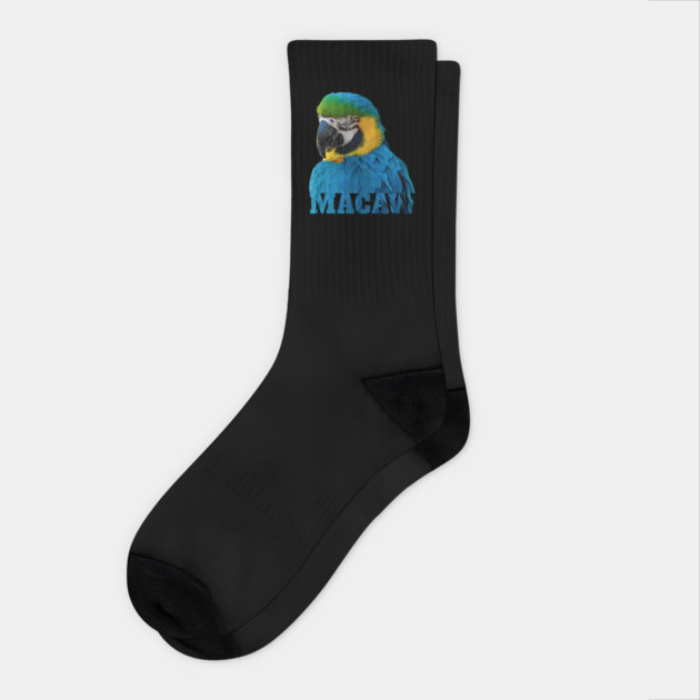 Beautiful Blue and Gold Macaw Parrot Image and Word Socks by Einstein Parrot