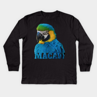 Beautiful Blue and Gold Macaw Parrot Image and Word Kids Long Sleeve T-Shirt