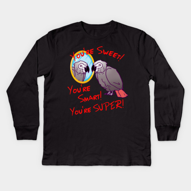 Daily Attitude Affirmations African Grey Parrot Image Kids Long Sleeve T-Shirt by Einstein Parrot