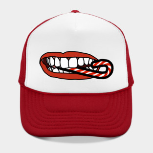 Christmas Humor Funny Mouth Eating Candy Cane Graphic Hat