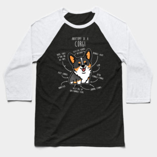 Corgi Tri Color Dog Anatomy Baseball T-Shirt