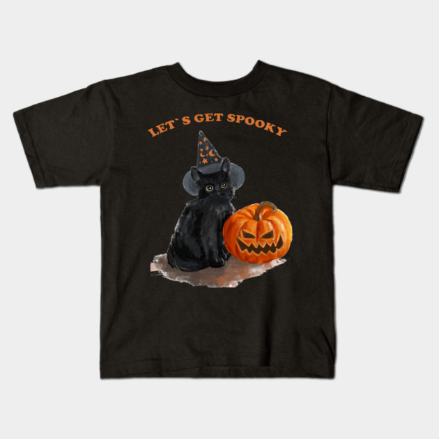 spooky black cat halloween Kids T-Shirt by Prinyos