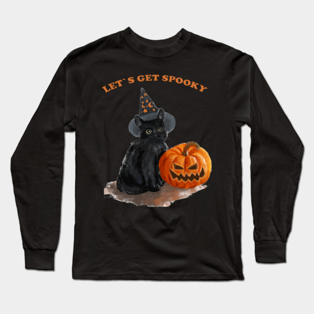 spooky black cat halloween Long Sleeve T-Shirt by Prinyos
