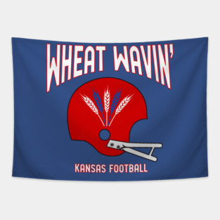 Wheat Wavin KU Football Blue Tapestry