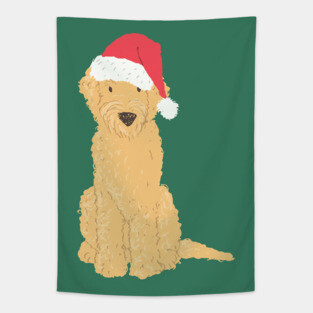 Christmas Goldendoodle Santa Hat Tapestry