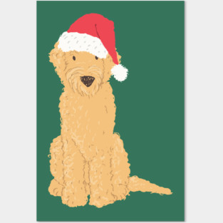 Christmas Goldendoodle Santa Hat Posters and Art