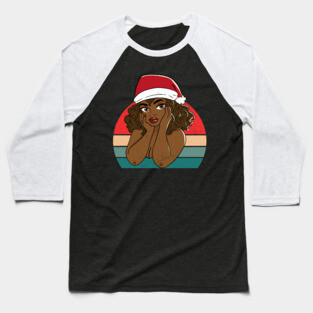 Black Woman Santa, Black Mrs Santa Claus, African American Santa, Christmas Baseball T-Shirt