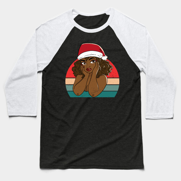 Black Woman Santa, Black Mrs Santa Claus, African American Santa, Christmas Baseball T-Shirt by UrbanLifeApparel