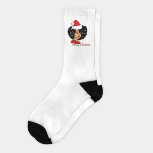Black Woman Santa, Black Mrs Santa Claus, African American Santa, Merry Christmas Socks