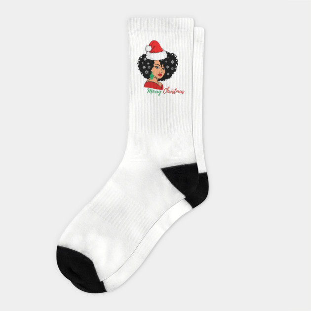 Black Woman Santa, Black Mrs Santa Claus, African American Santa, Merry Christmas Socks by UrbanLifeApparel