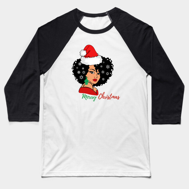 Black Woman Santa, Black Mrs Santa Claus, African American Santa, Merry Christmas Baseball T-Shirt by UrbanLifeApparel