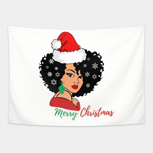 Black Woman Santa, Black Mrs Santa Claus, African American Santa, Merry Christmas Tapestry