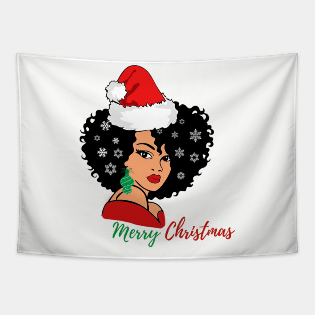Black Woman Santa, Black Mrs Santa Claus, African American Santa, Merry Christmas Tapestry by UrbanLifeApparel