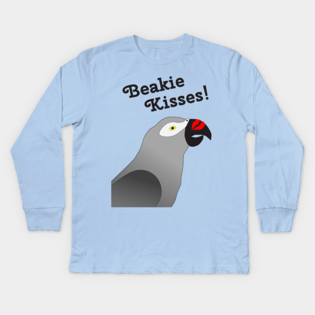 Beakie Kisses African Grey Parrot Kids Long Sleeve T-Shirt by Einstein Parrot