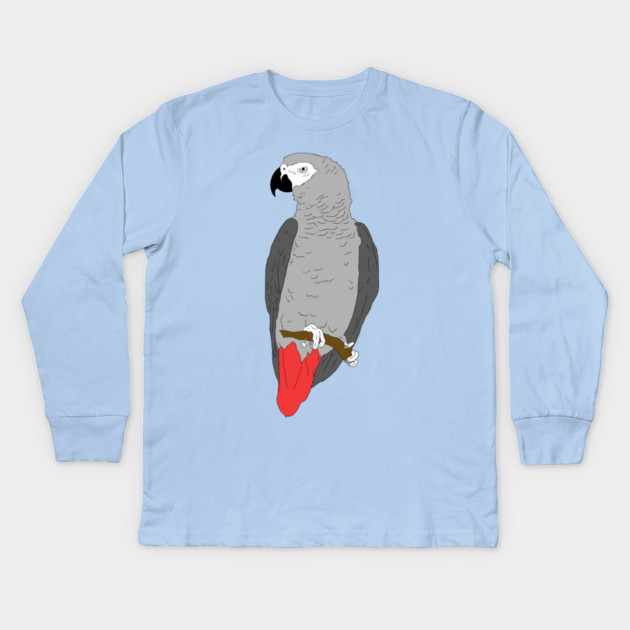 African Grey Parrot on Perch Kids Long Sleeve T-Shirt by Einstein Parrot