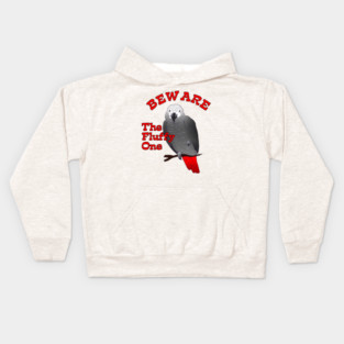 African Grey Parrot ~ Beware the Fluffy One Kids Hoodie