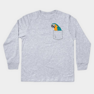 Blue and Gold Macaw Parrot In Your Front Pocket Kids Long Sleeve T-Shirt