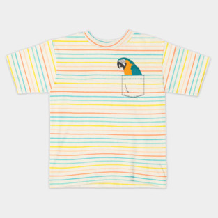Blue and Gold Macaw Parrot In Your Front Pocket Kids T-Shirt