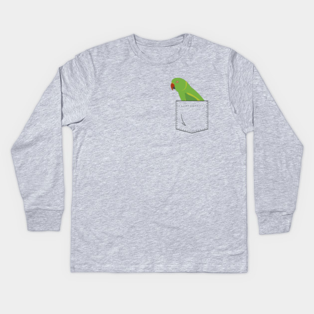 Indian Ringneck Parakeet Parrot Female Front Pocket Kids Long Sleeve T-Shirt by Einstein Parrot