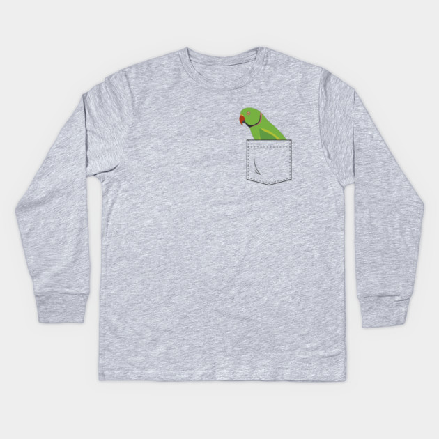 Indian Ringneck Parakeet Parrot Male Front Pocket Kids Long Sleeve T-Shirt by Einstein Parrot