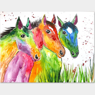 Three Colourful Horses Posters and Art